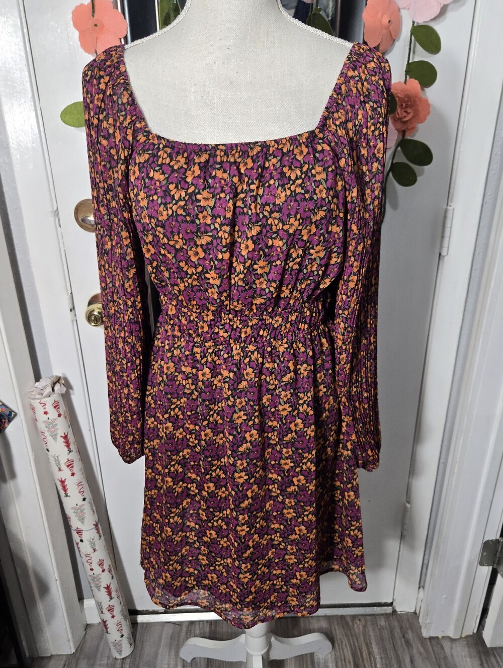DR 2 Daniel Rainn Floral Long Sleeve Mini Dress Sz XS